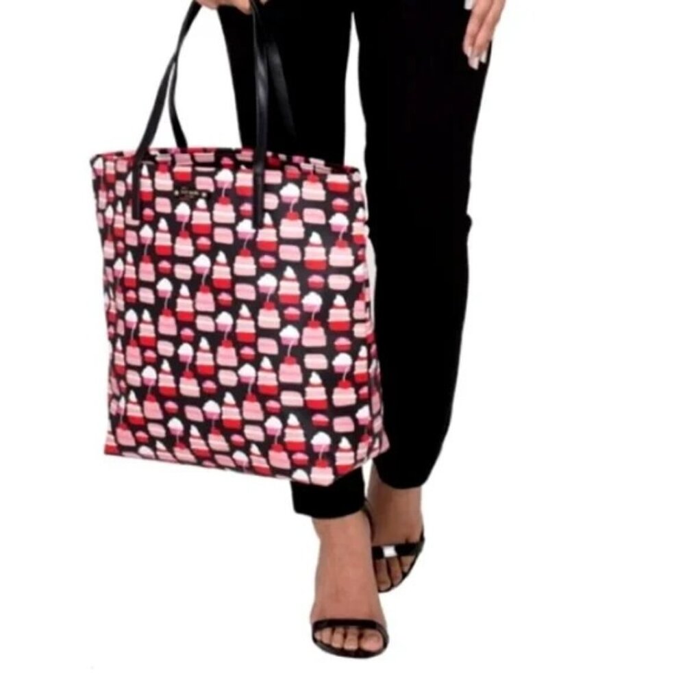 Kate Spade New York Take The Cake Bon Shopper Cupcake Leather Pink Red Tote
